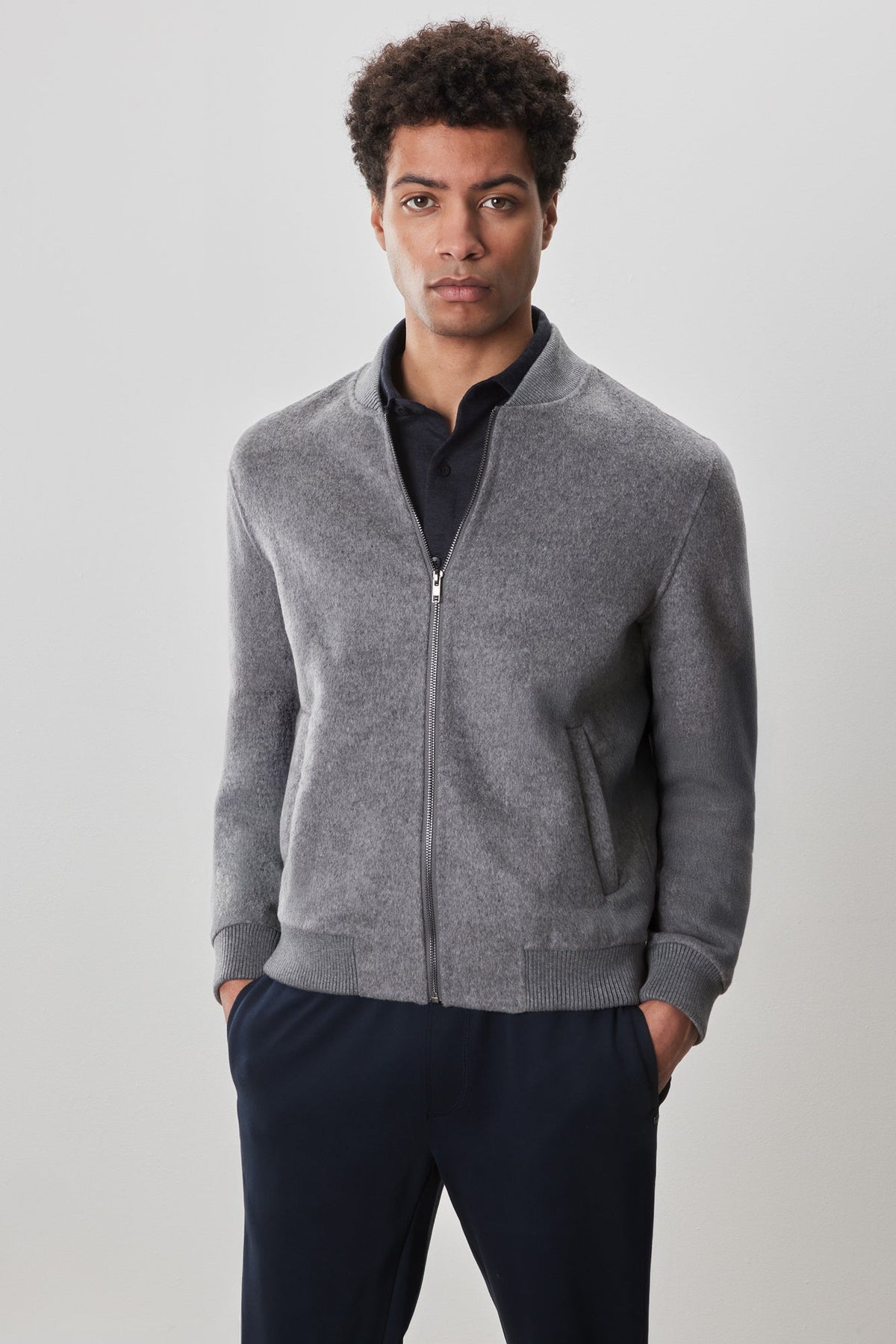 Veste à col baseball pour homme par Robert Barakett | Jake RB52599 Gris Clair | Boutique Vvög, vêtements mode pour homme et femme
