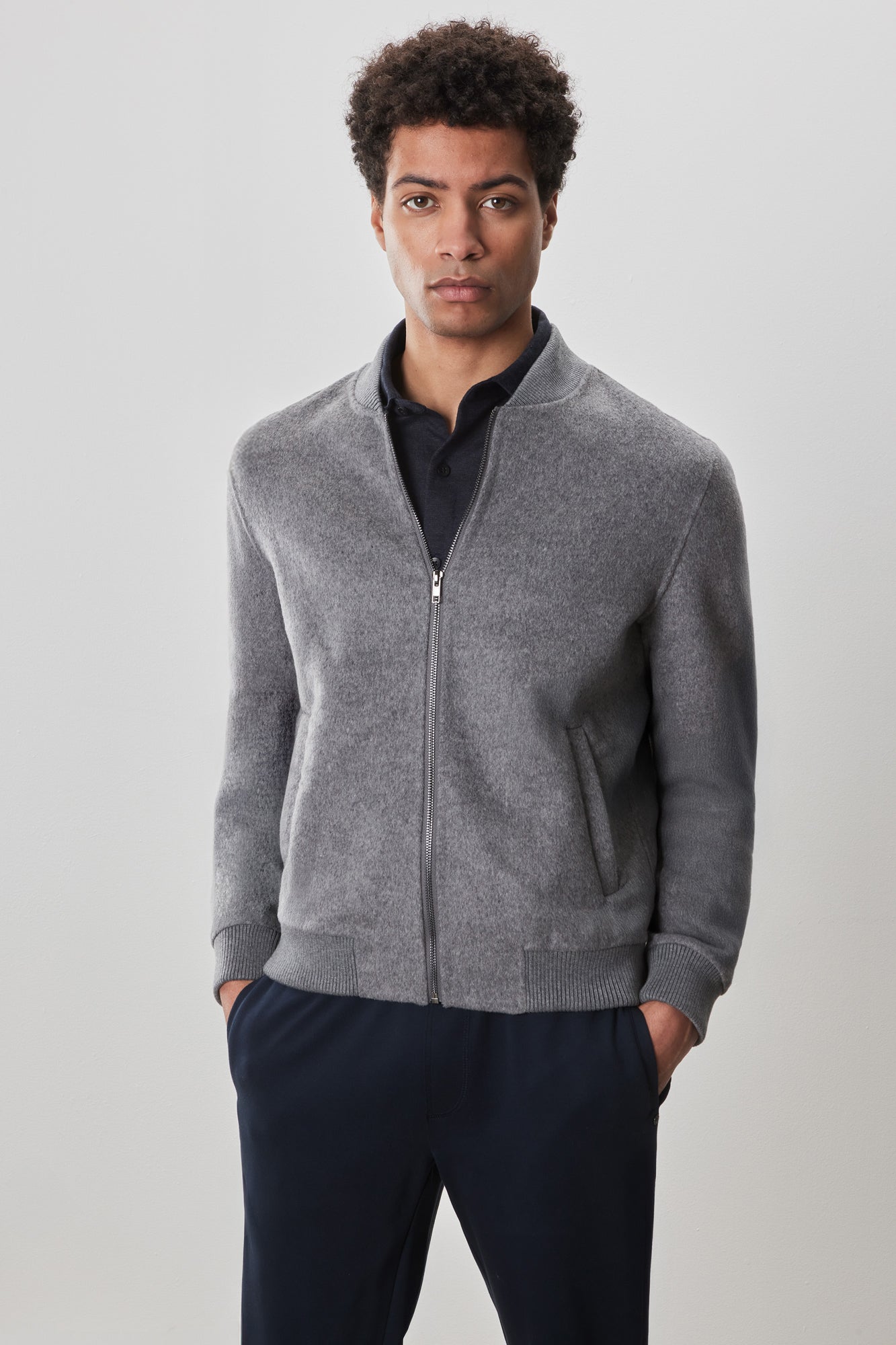 Veste à col baseball pour homme par Robert Barakett | Jake RB52599 Gris Clair | Boutique Vvög, vêtements mode pour homme et femme