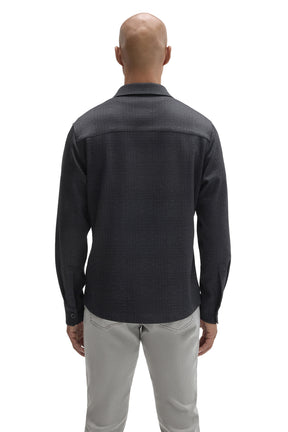 Robert Barakett men's charcoal textured overshirt with a shoulder yoke and button cuffs shown from the back