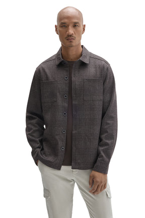 Robert Barakett men's charcoal tonal plaid overshirt with point collar and two chest pockets shown from the front