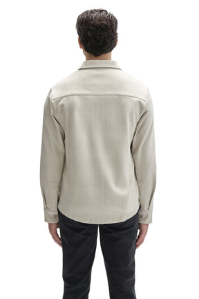 Robert Barakett men's cream tonal plaid overshirt with point collar, back yoke and button cuffs, back view