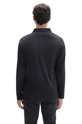 Robert Barakett men's black long sleeve polo with ribbed collar and straight hem, back view