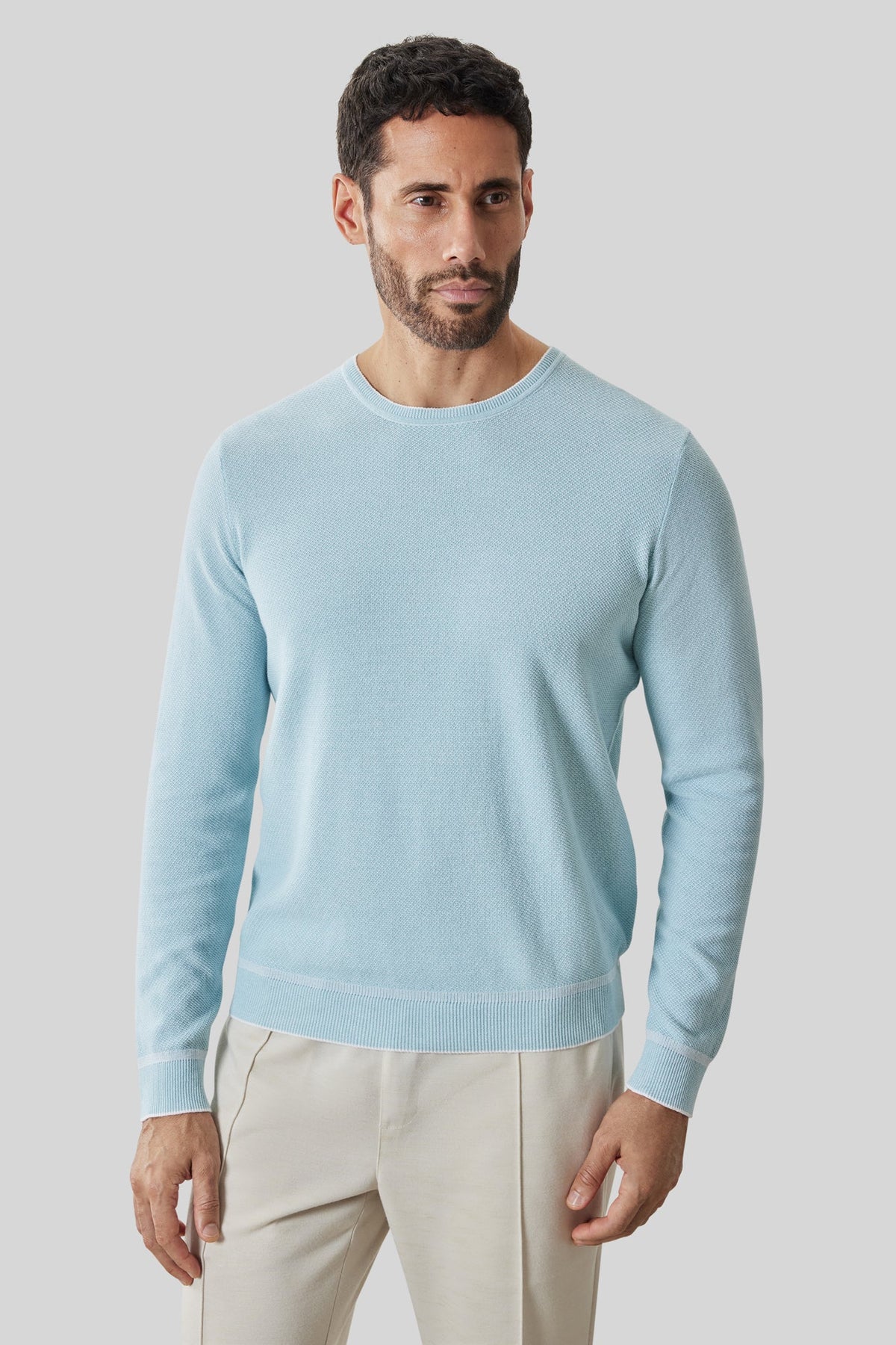 Chandail M.L. col rond pour homme par Robert Barakett | RB61154 Kaede Sarcelle Poussiéreuse | Boutique Vvög, vêtements mode pour homme et femme