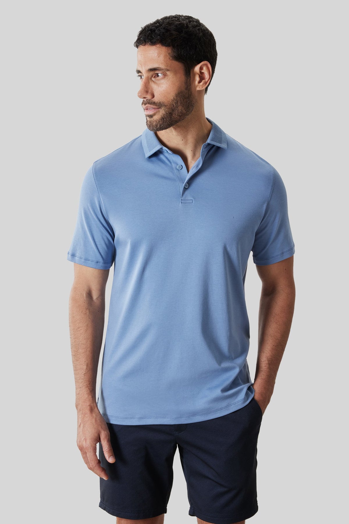 Polo col texturé pour homme par Robert Barakett | RB61210 Georgia Bleu Délavé | Boutique Vvög, vêtements mode pour homme et femme
