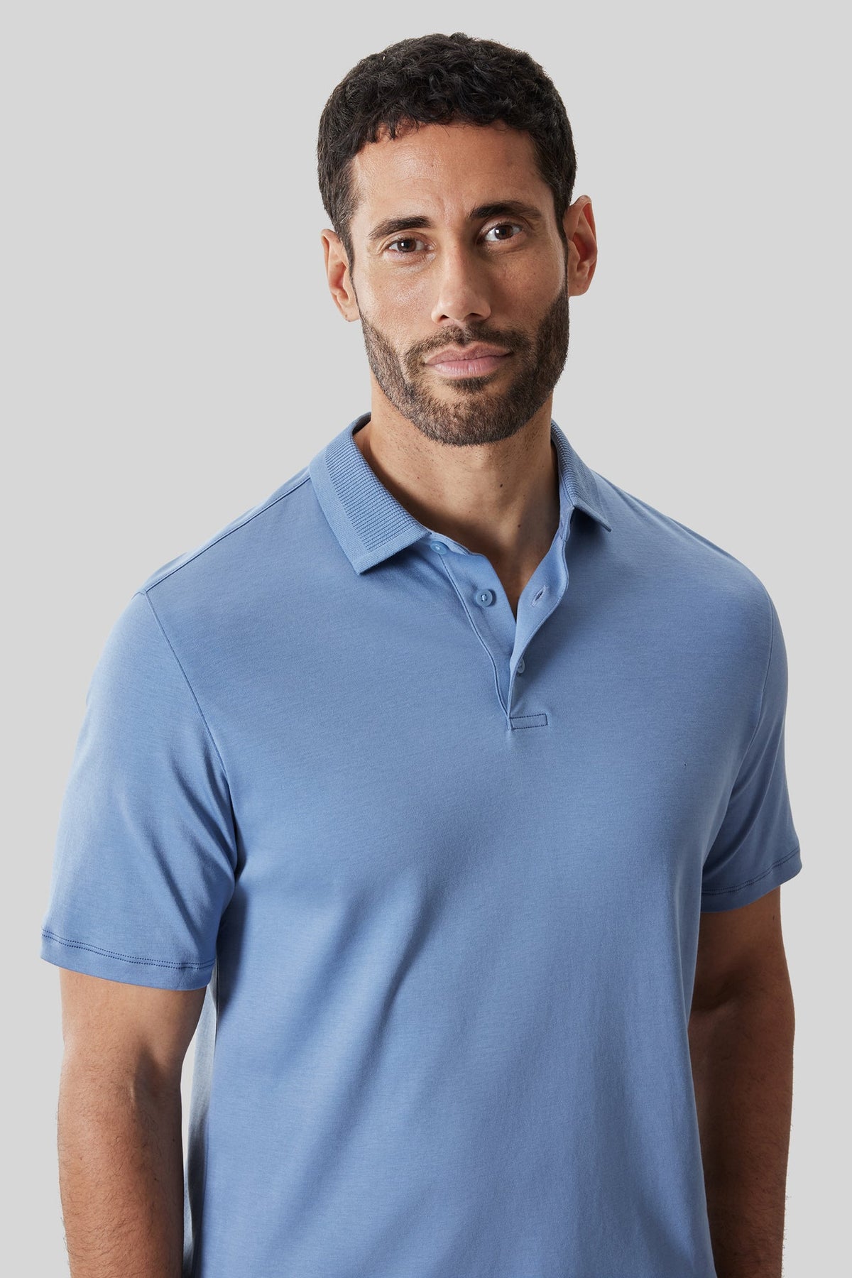 Polo col texturé pour homme par Robert Barakett | RB61210 Georgia Bleu Délavé | Boutique Vvög, vêtements mode pour homme et femme