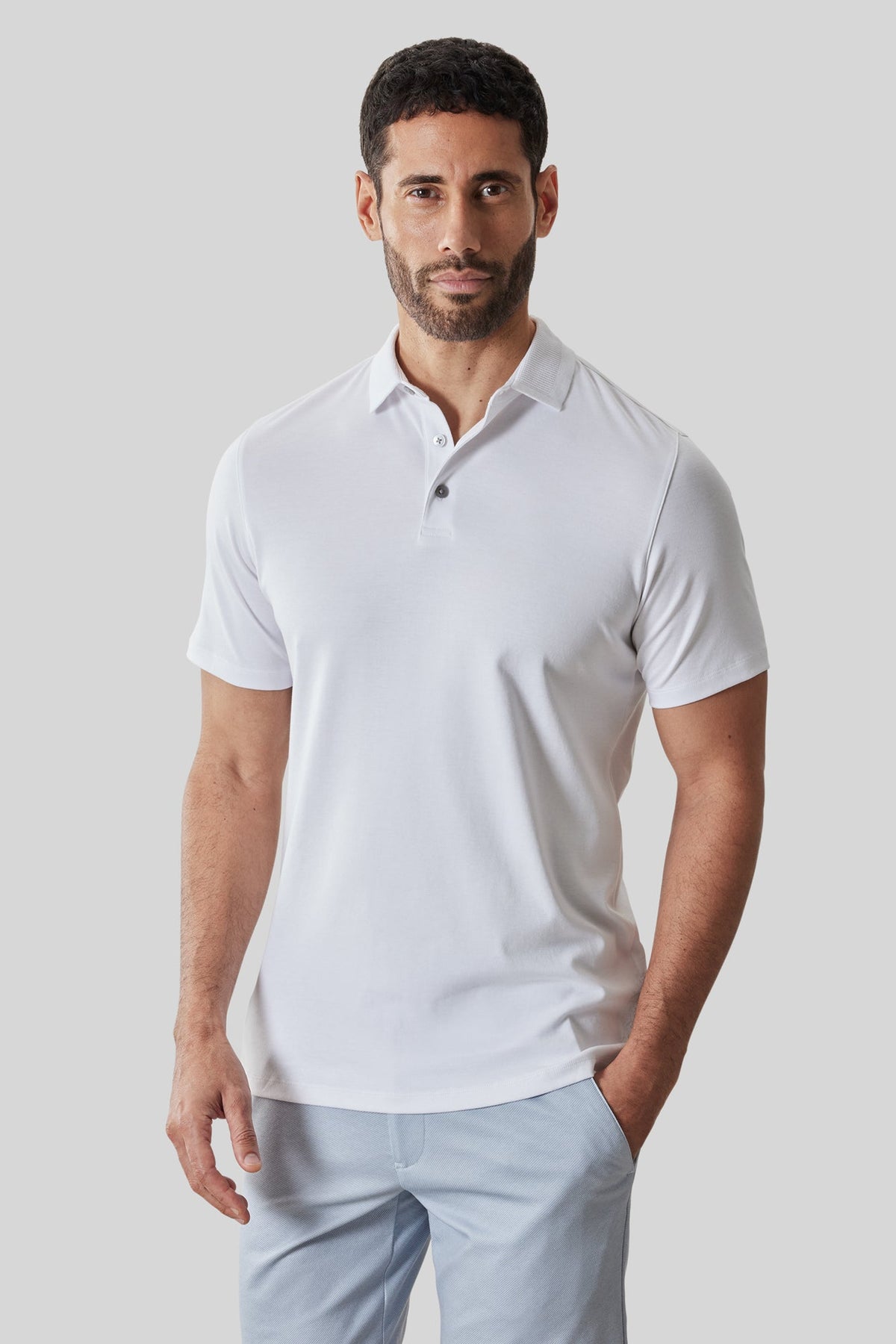 Polo col texturé pour homme par Robert Barakett | RB61210 Georgia Blanc | Boutique Vvög, vêtements mode pour homme et femme