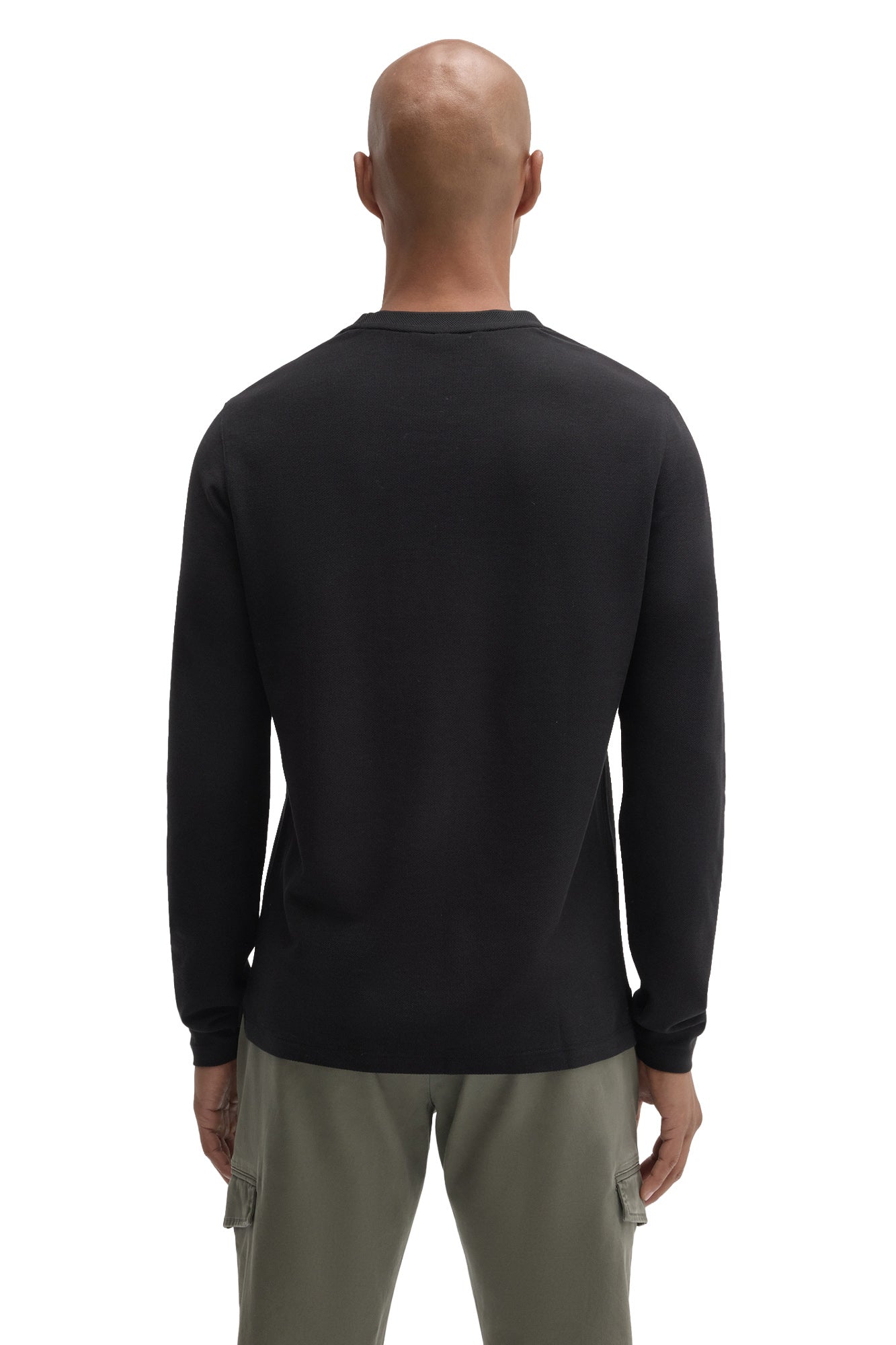 Robert Barakett men's black long sleeve crew neck T-Shirt with plain back and ribbed collar, back model view