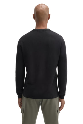 Robert Barakett men's black long sleeve crew neck T-Shirt with plain back and ribbed collar, back model view