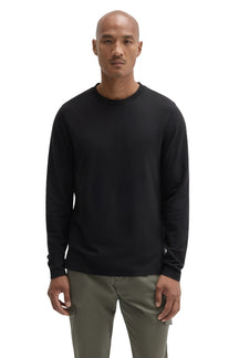 Robert Barakett men's black long sleeve crew neck T-Shirt with straight hem and textured knit shown from the front