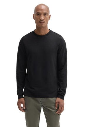 Robert Barakett men's black long sleeve crew neck T-Shirt with straight hem and textured knit shown from the front