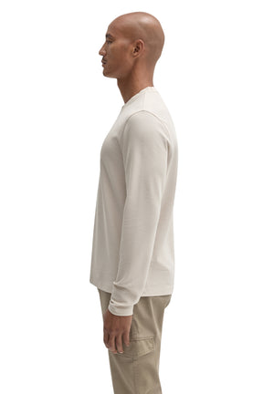 Robert Barakett men's ivory long sleeve crewneck T-Shirt showing shoulder seam and straight hem, side view