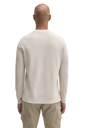 Robert Barakett men's ivory long sleeve crewneck T-Shirt with straight hem and textured fabric shown from the back