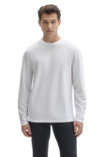 Robert Barakett men's white long sleeve crew neck T-Shirt with fine textured knit shown from the front