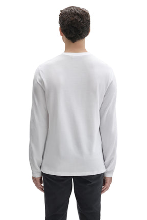 Robert Barakett men's white long sleeve T-Shirt with straight hem and fine textured surface, back view