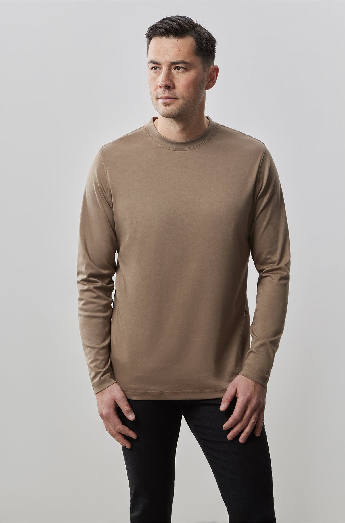 Chandail à col rond montant pour homme par Robert Barakett | Georgia RB82247 Shiitake | Boutique Vvög, vêtements mode pour homme et femme