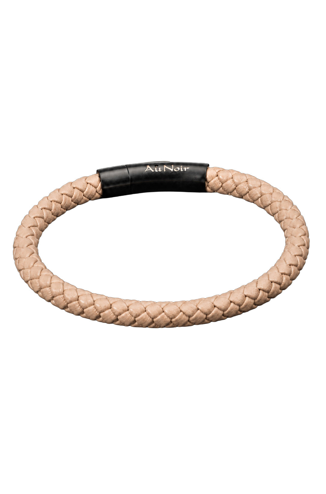 Bracelet tressé beige avec logo Au Noir blanc et fermoir noir, vue produit isolée pour homme