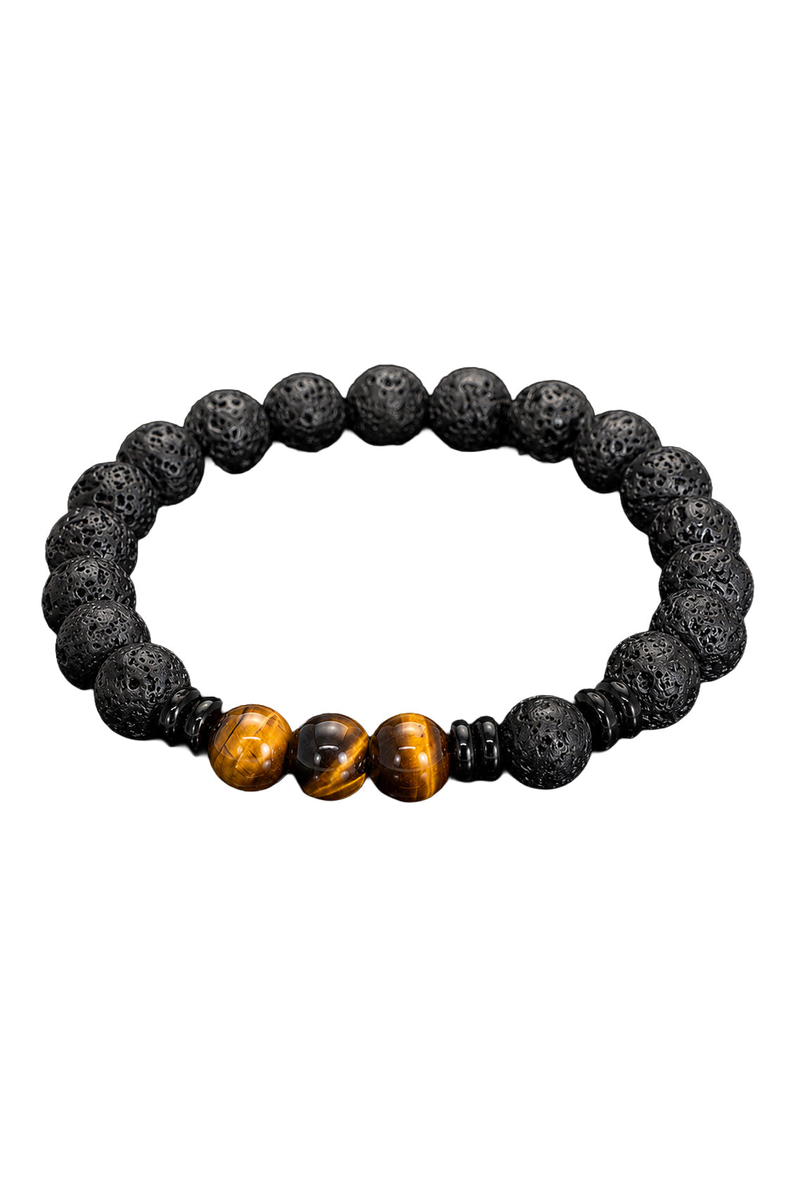 Bracelet noir perlé isolé avec rondes texturées et perles accent brunes marbrées pour homme par Au Noir