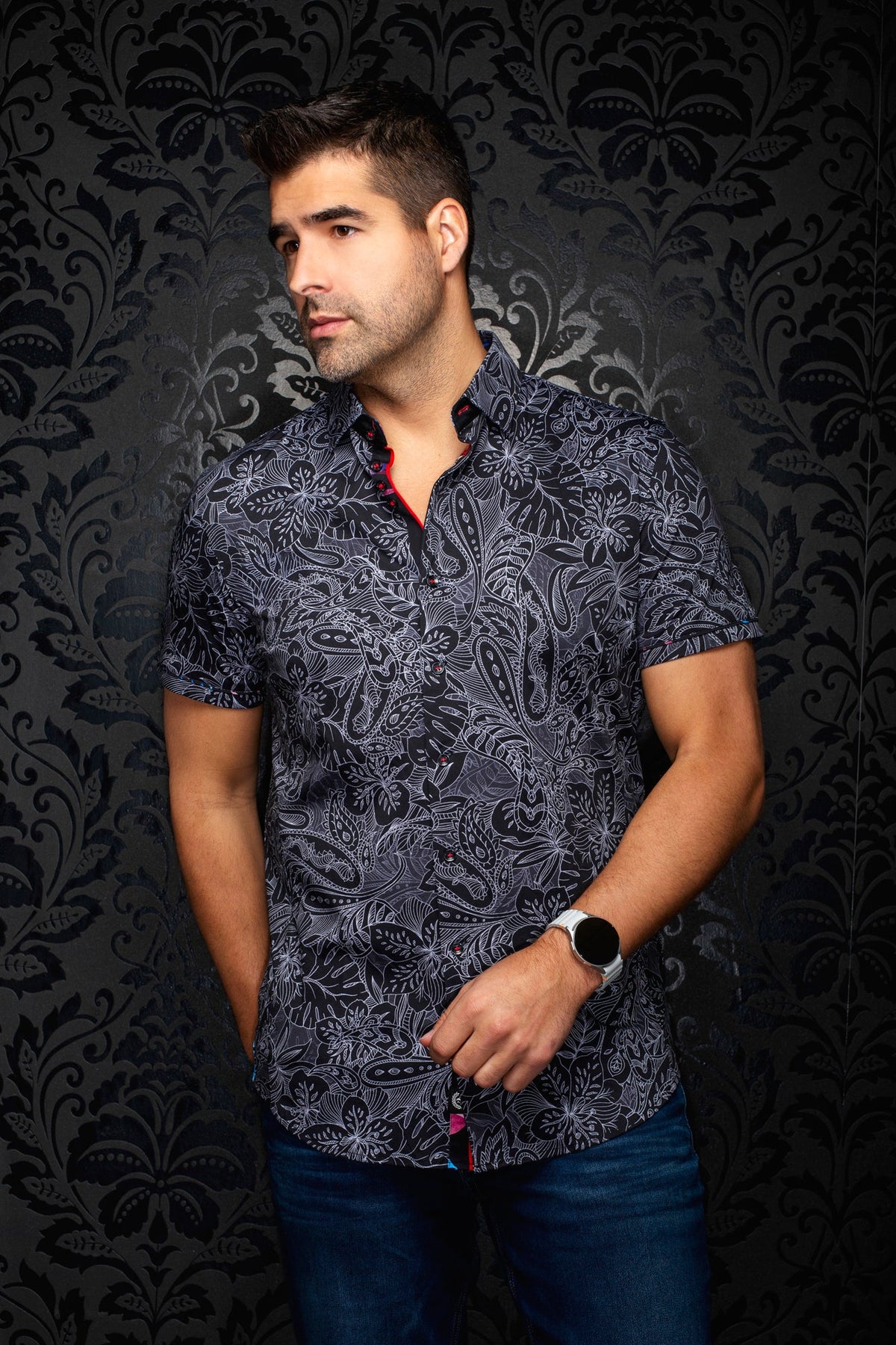 Chemise manches courtes en Knit extensible pour homme par Au Noir | ROSSA (SS) Noir | Boutique Vvög, inventaire complet de la marque Au Noir