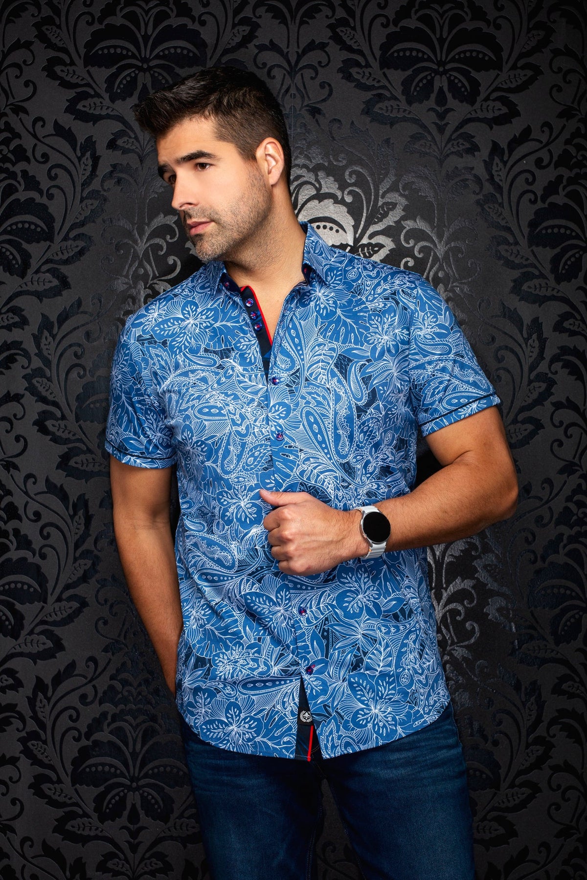 Chemise manches courtes en Knit extensible pour homme par Au Noir | ROSSA (SS) Denim | Boutique Vvög, inventaire complet de la marque Au Noir