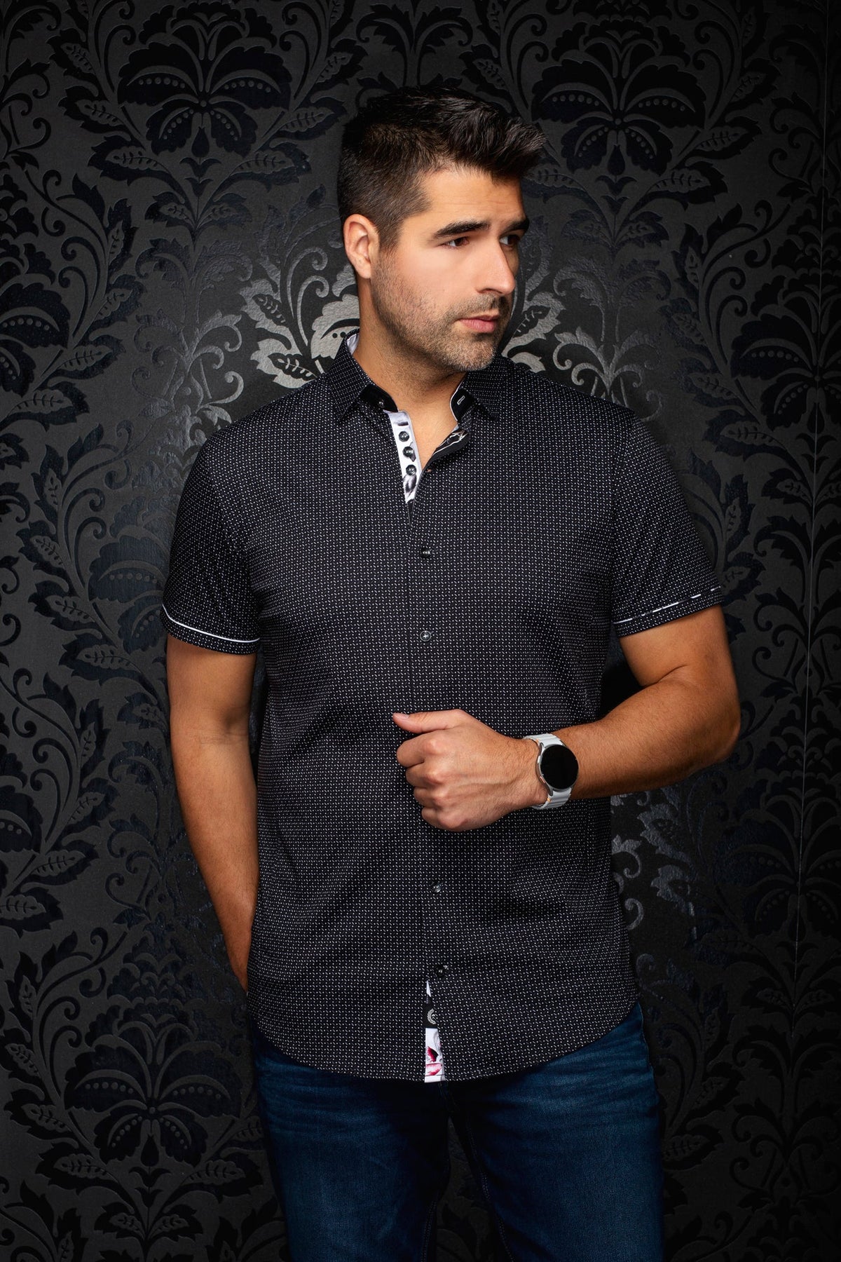 Chemise manches courtes en Knit extensible pour homme par Au Noir | ROSEFIELD (SS) Noir | Boutique Vvög, inventaire complet de la marque Au Noir