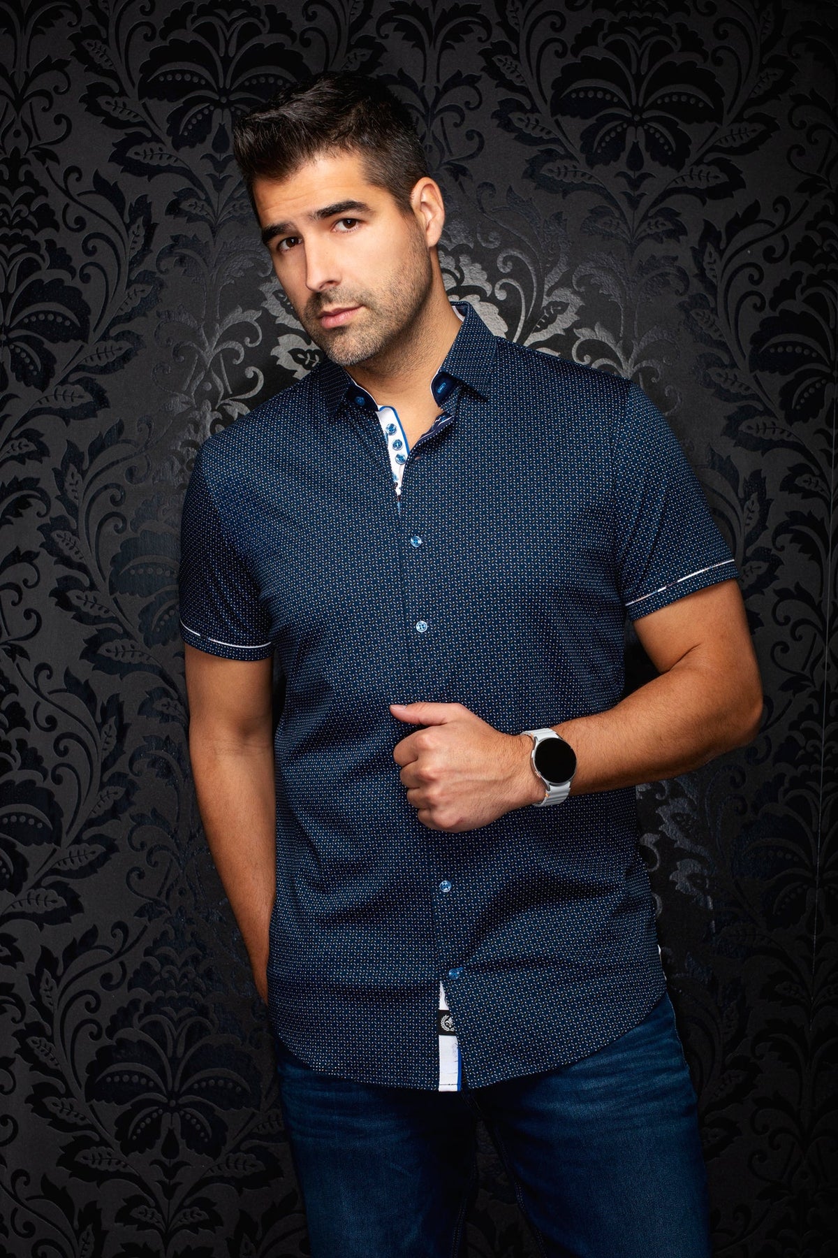 Chemise manches courtes en Knit extensible pour homme par Au Noir | ROSEFIELD (SS) Marine Tabac | Boutique Vvög, inventaire complet de la marque Au Noir