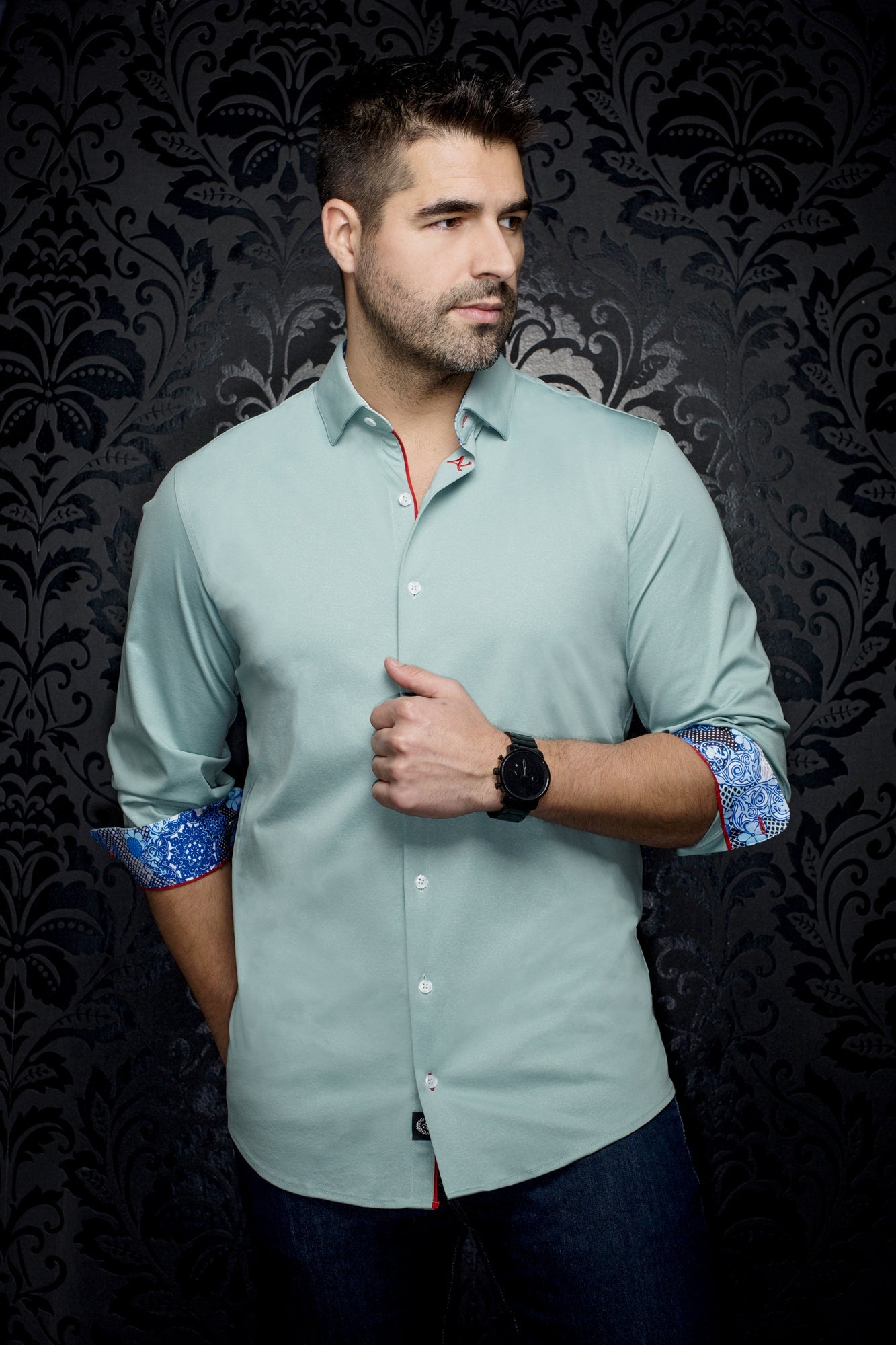 Knit long sleeve shirt for men by Au Noir | ROSMARINO Green | Boutique Vvög, complete inventory of the Au Noir brand