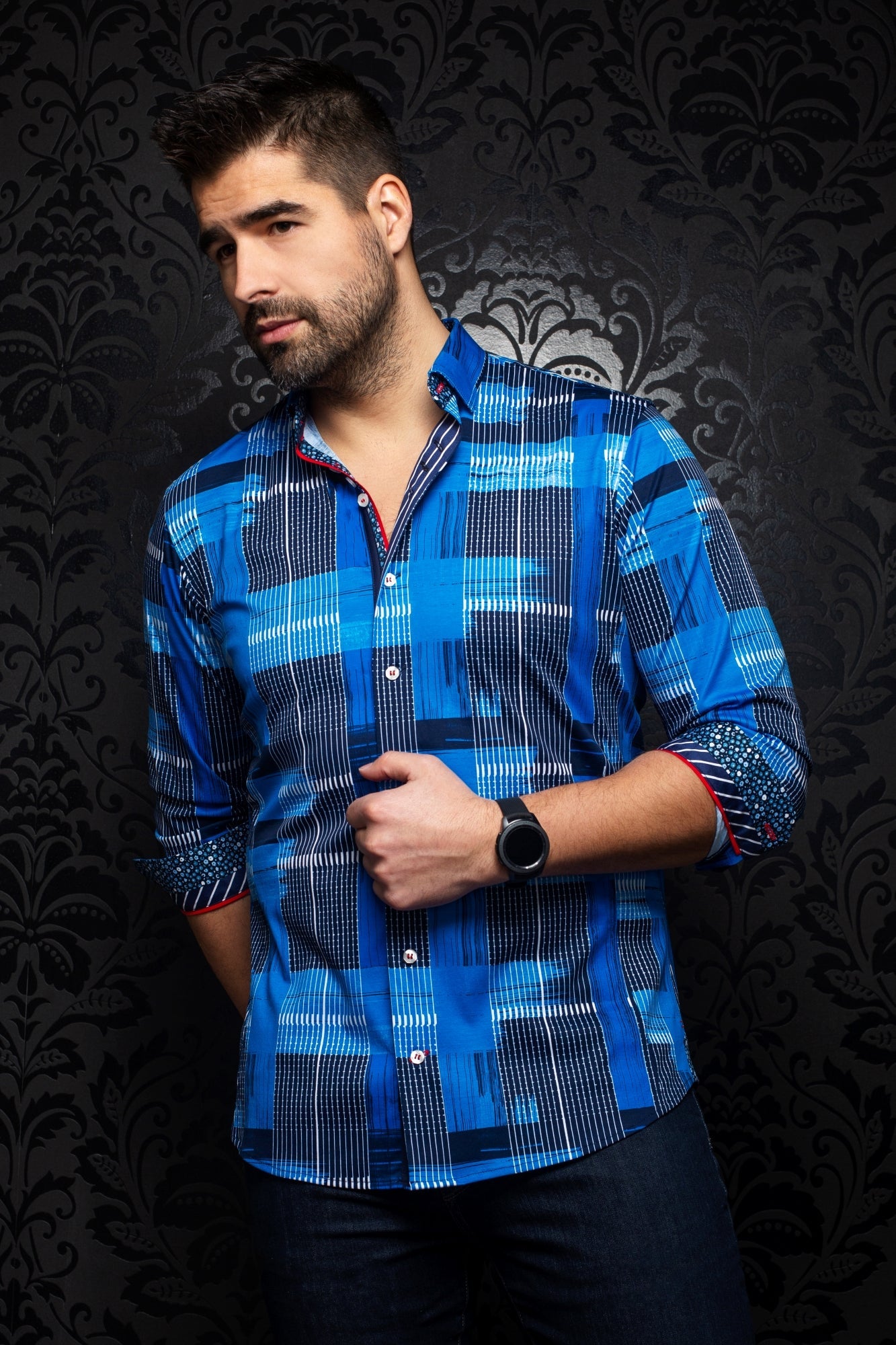 Chemise manches longues en Knit pour homme par Au Noir | RUBICON navy | Boutique Vvög, inventaire complet de la marque Au Noir