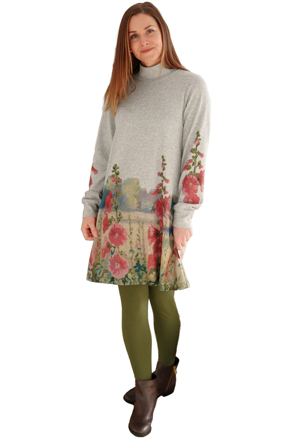 Robe manches longues gris, vue de face sur mannequin pour femme par Rien ne se perd, tout se crée