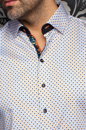 Chemise manches longues en coton extensible pour homme par Au Noir | SABAH Blanc Orange | Boutique Vvög, inventaire complet de la marque Au Noir