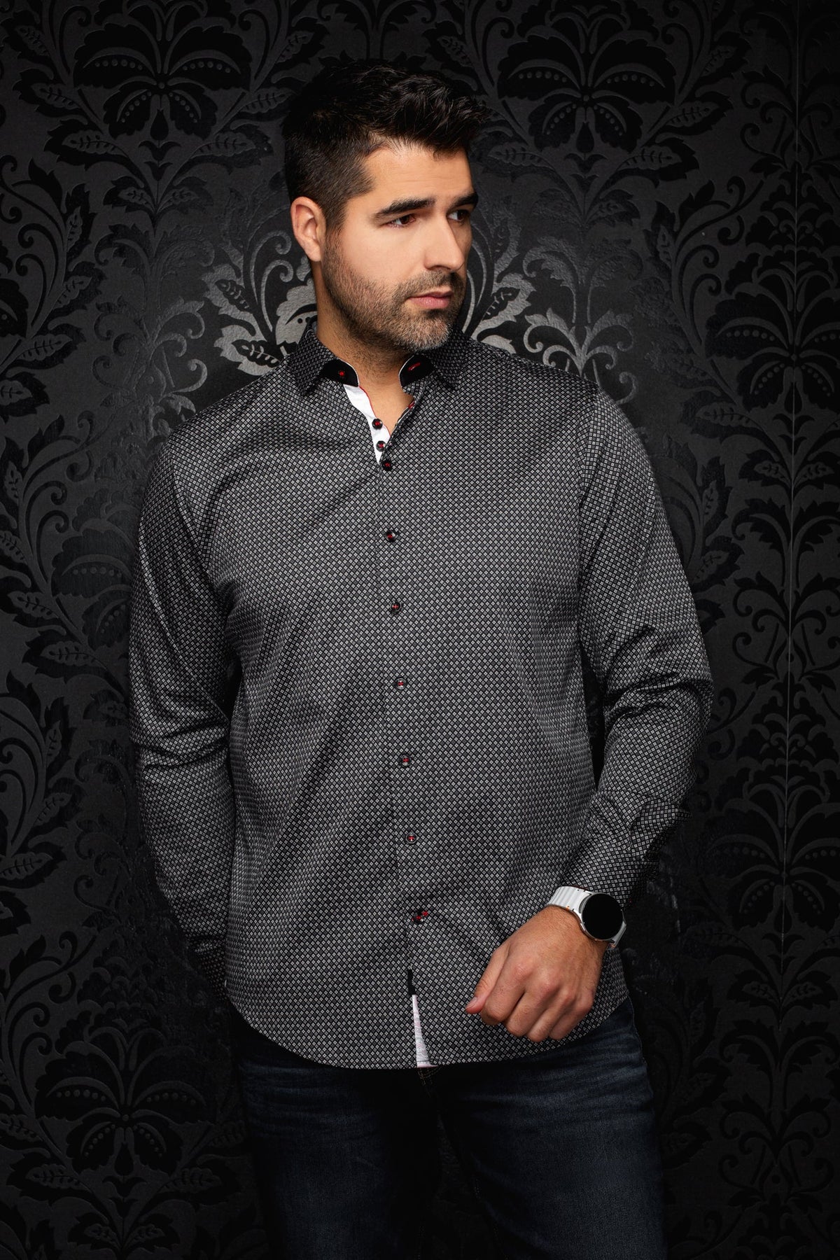 Chemise manches longues en coton extensible pour homme par Au Noir | SABAH Noir | Boutique Vvög, inventaire complet de la marque Au Noir