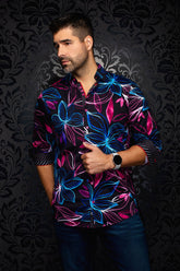 Chemise manches longues en Knit extensible pour homme par Au Noir | SAKARUN Noir Multi | Boutique Vvög, inventaire complet de la marque Au Noir