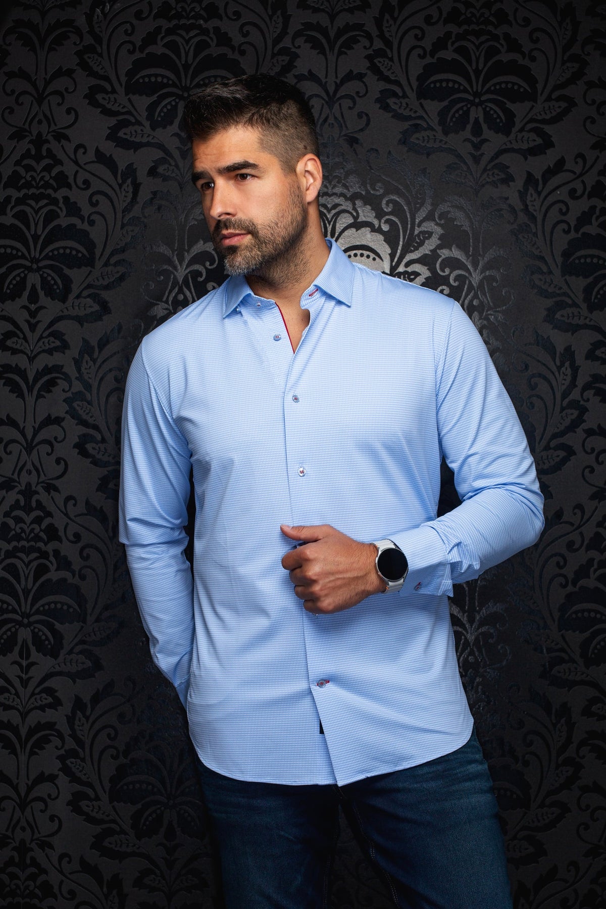 Chemise en nylon pour homme par Au Noir | SALENTO Bleu Clair | Boutique Vvög, vêtements mode pour homme et femme