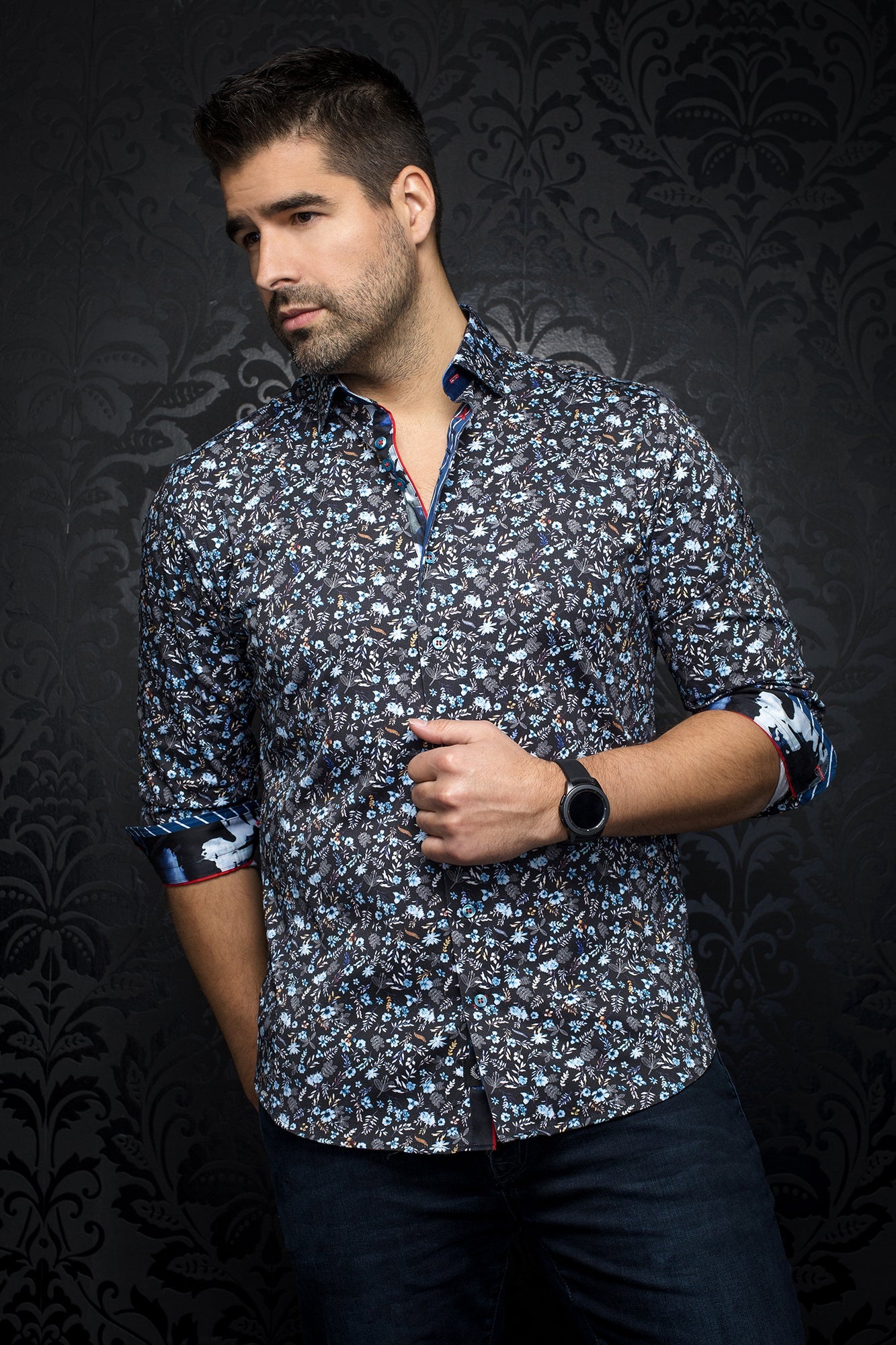 Long sleeve shirt for men by Au Noir | SALVATORE Black Royal | Boutique Vvög, complete inventory of the Au Noir brand