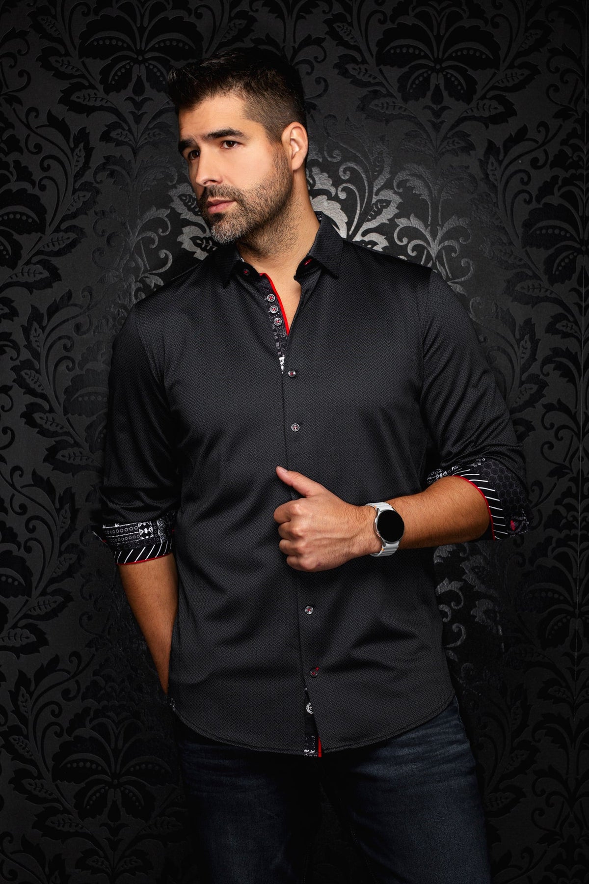 Chemise manches longues en Knit extensible pour homme par Au Noir | SANDSTORM Noir | Boutique Vvög, inventaire complet de la marque Au Noir