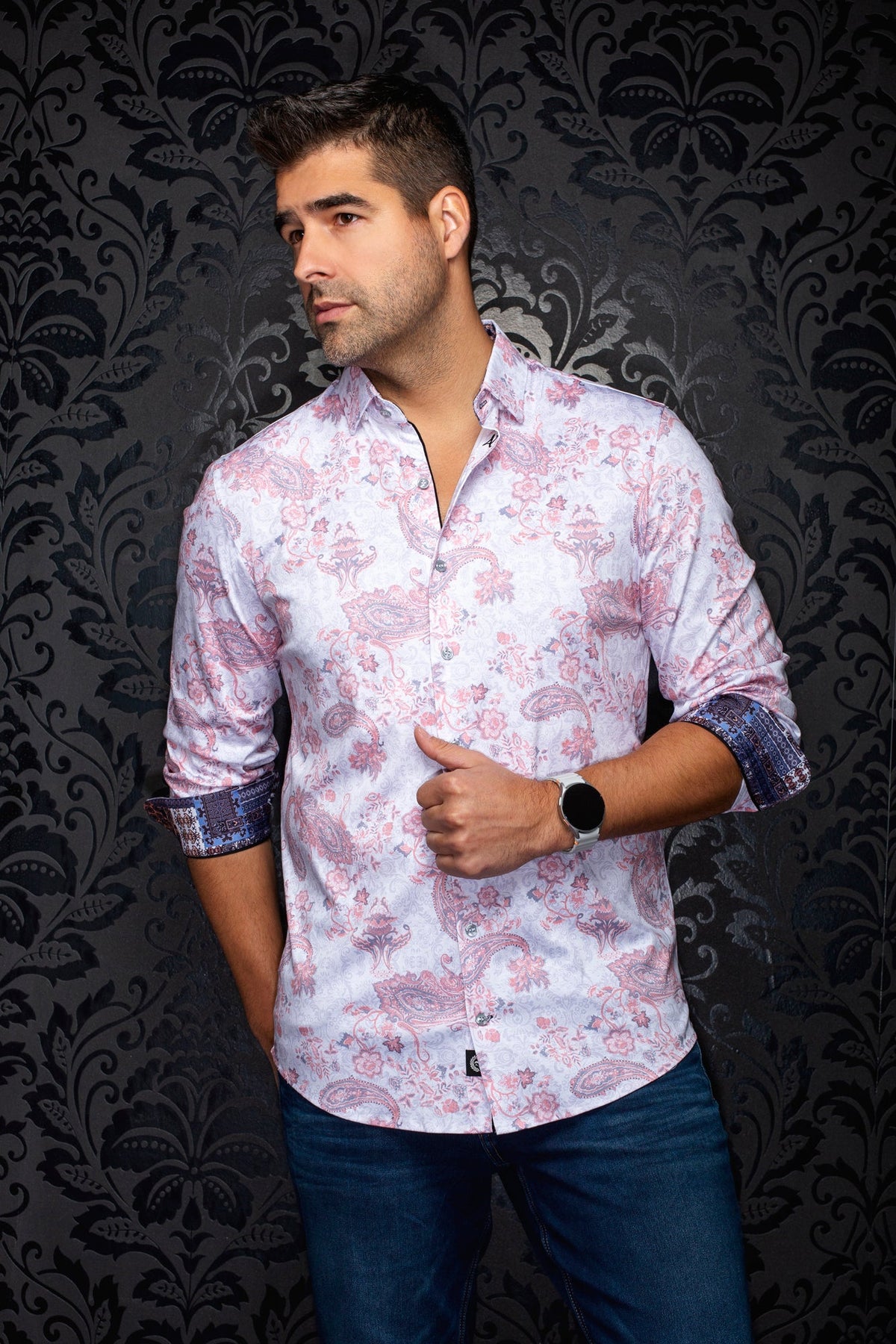 Chemise manches longues en Knit extensible pour homme par Au Noir | SIENNA Blanc Pêche | Boutique Vvög, inventaire complet de la marque Au Noir