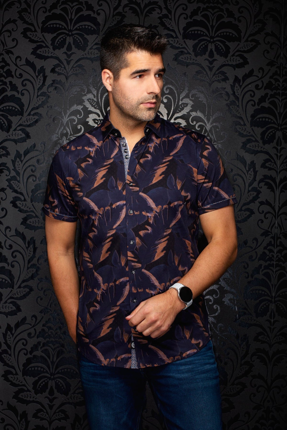 Chemise manches courtes en Knit extensible pour homme par Au Noir | SILVERCLIF (SS) Noir | Boutique Vvög, inventaire complet de la marque Au Noir