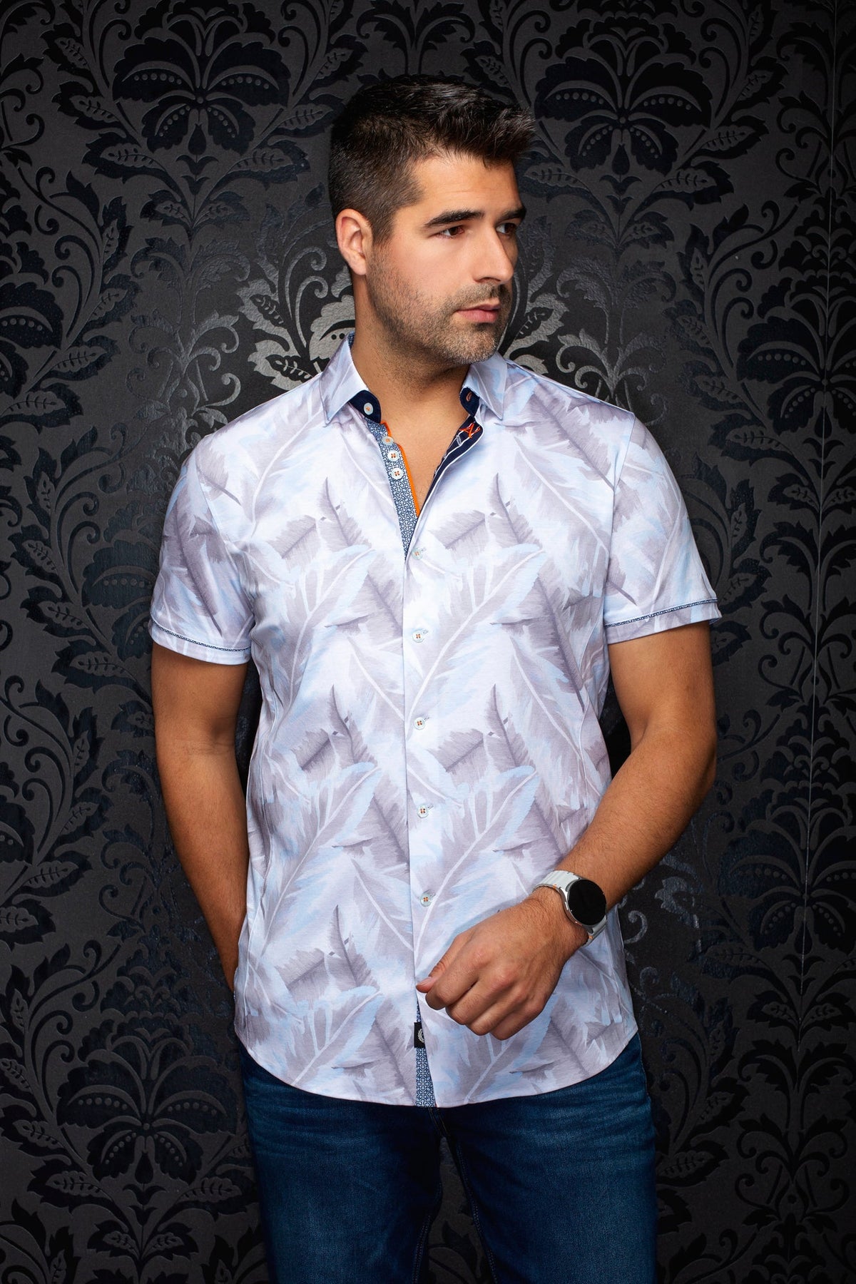 Chemise manches courtes en Knit extensible pour homme par Au Noir | SILVERCLIF (SS) Gris | Boutique Vvög, inventaire complet de la marque Au Noir