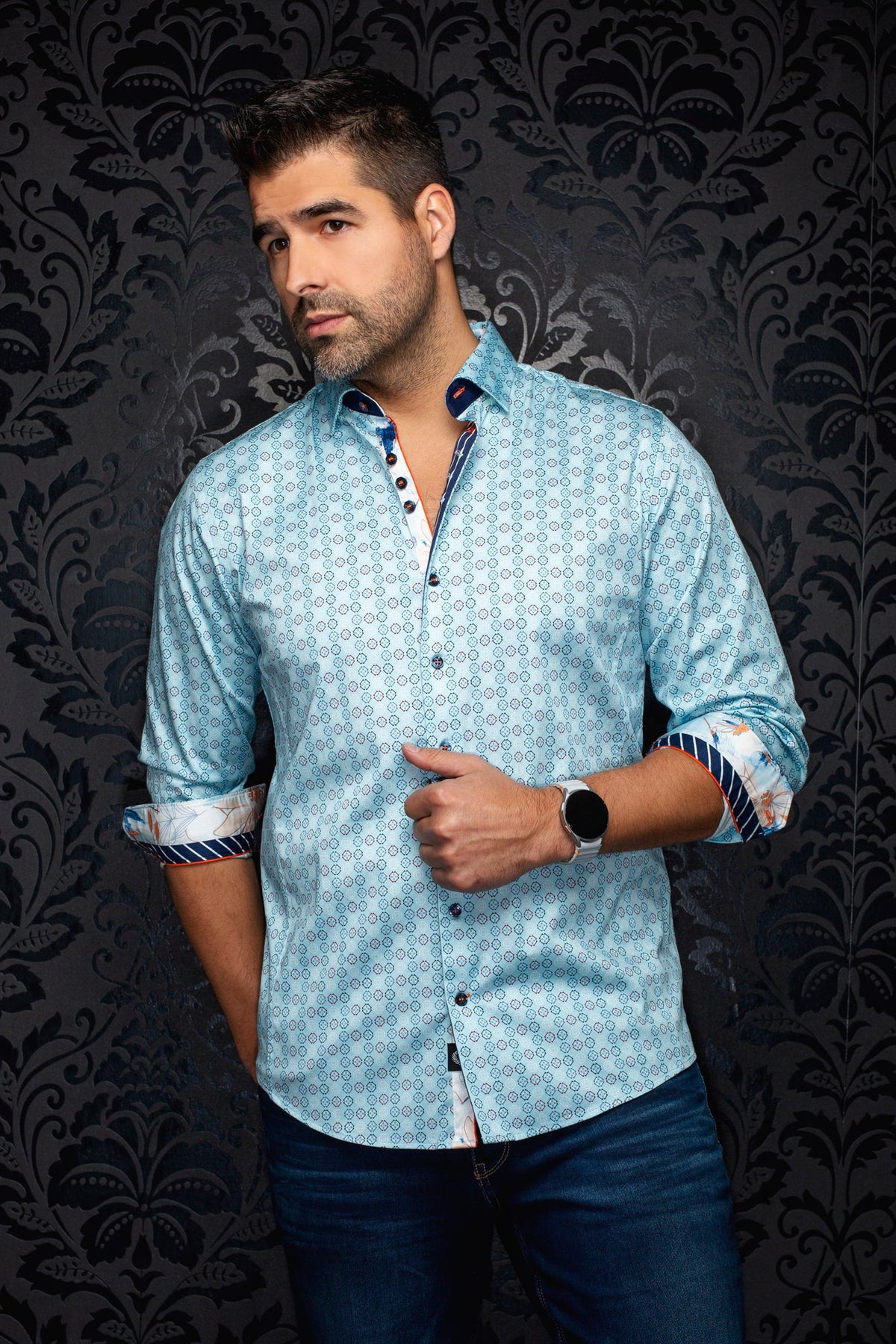Chemise manches longues en coton extensible pour homme par Au Noir | SKYDALE Bleu | Boutique Vvög, inventaire complet de la marque Au Noir