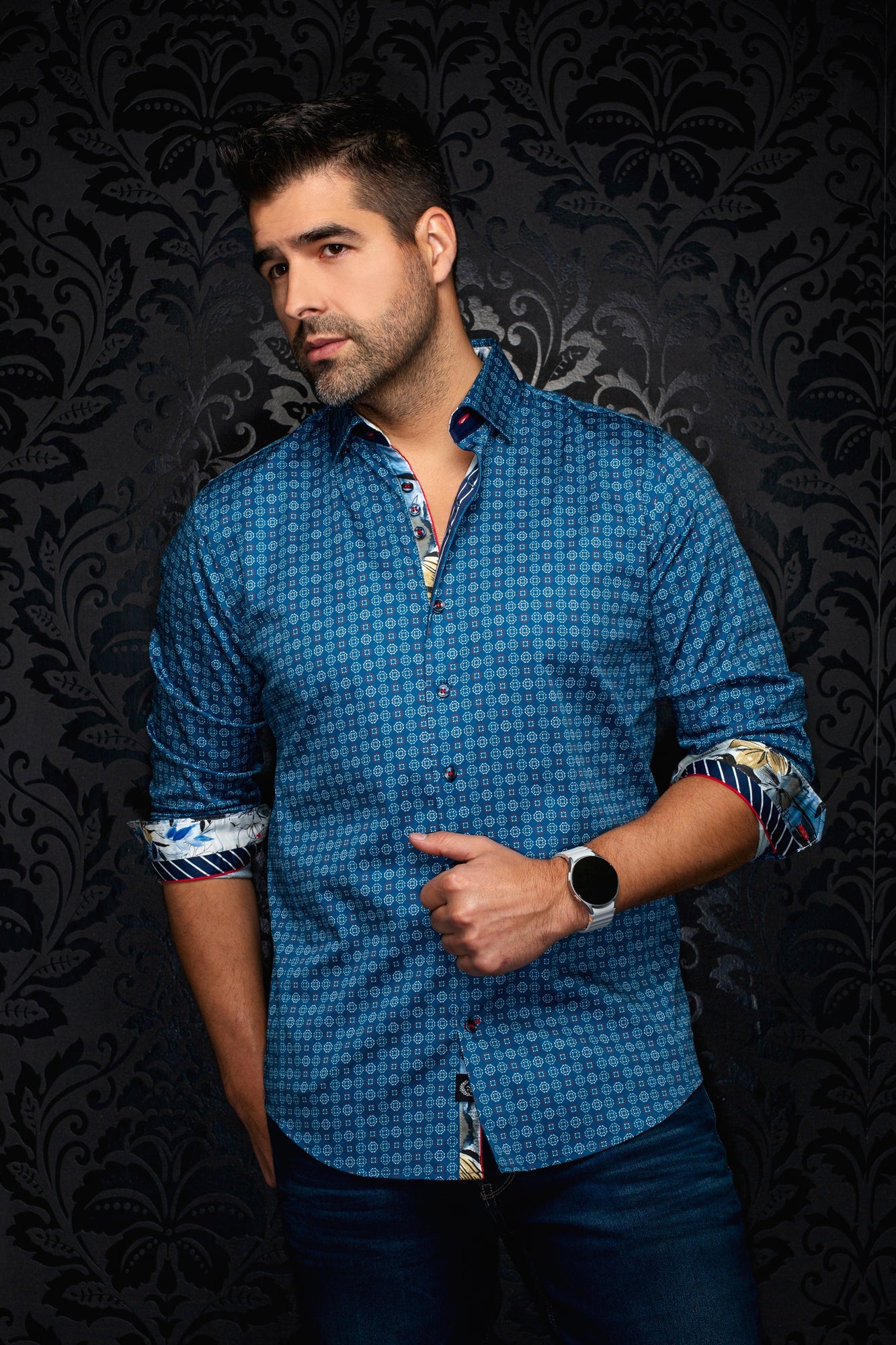 Chemise manches longues en coton extensible pour homme par Au Noir | SKYDALE Bleu Profond | Boutique Vvög, inventaire complet de la marque Au Noir