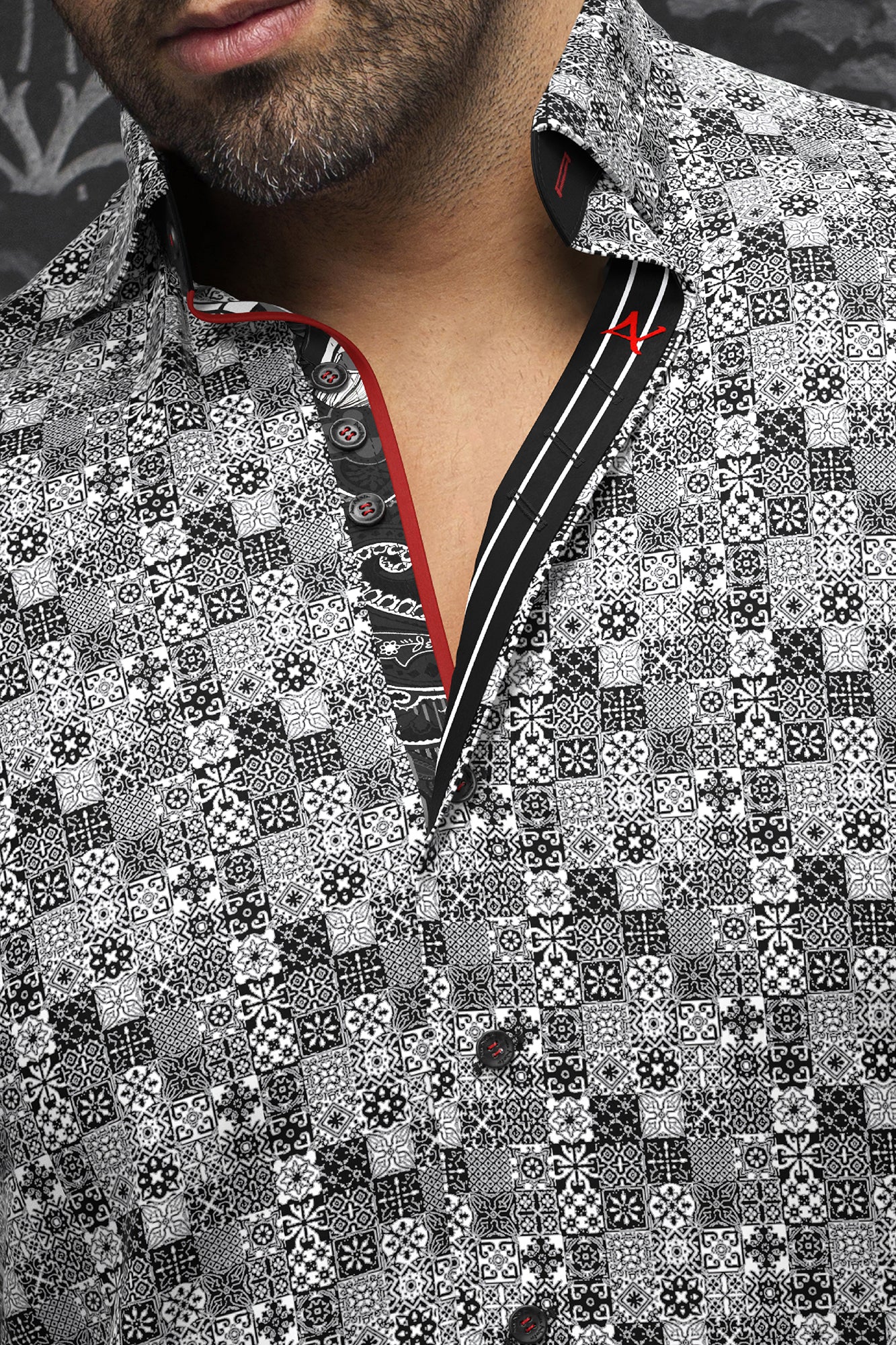 Long sleeve shirt for men by Au Noir | SOLLOZZO Black White | Boutique Vvög, complete inventory of the Au Noir brand