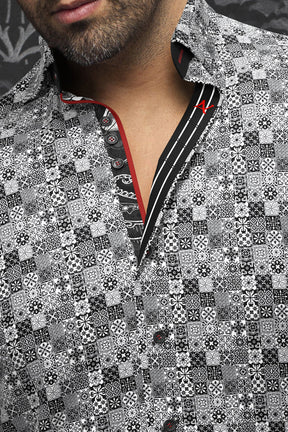 Long sleeve shirt for men by Au Noir | SOLLOZZO Black White | Boutique Vvög, complete inventory of the Au Noir brand