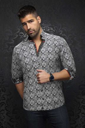 Long sleeve shirt for men by Au Noir | SOLLOZZO Black White | Boutique Vvög, complete inventory of the Au Noir brand