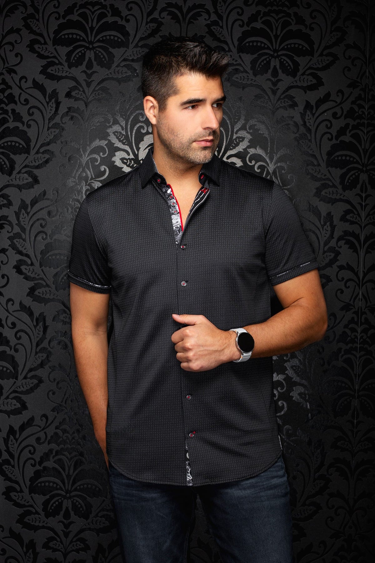 Chemise manches courtes en Knit extensible pour homme par Au Noir | SONORAN (SS) Noir | Boutique Vvög, inventaire complet de la marque Au Noir