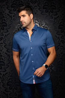 Chemise manches courtes en Knit extensible pour homme par Au Noir | SONORAN (SS) Marine | Boutique Vvög, inventaire complet de la marque Au Noir
