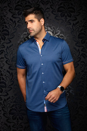 Chemise manches courtes en Knit extensible pour homme par Au Noir | SONORAN (SS) Marine | Boutique Vvög, inventaire complet de la marque Au Noir