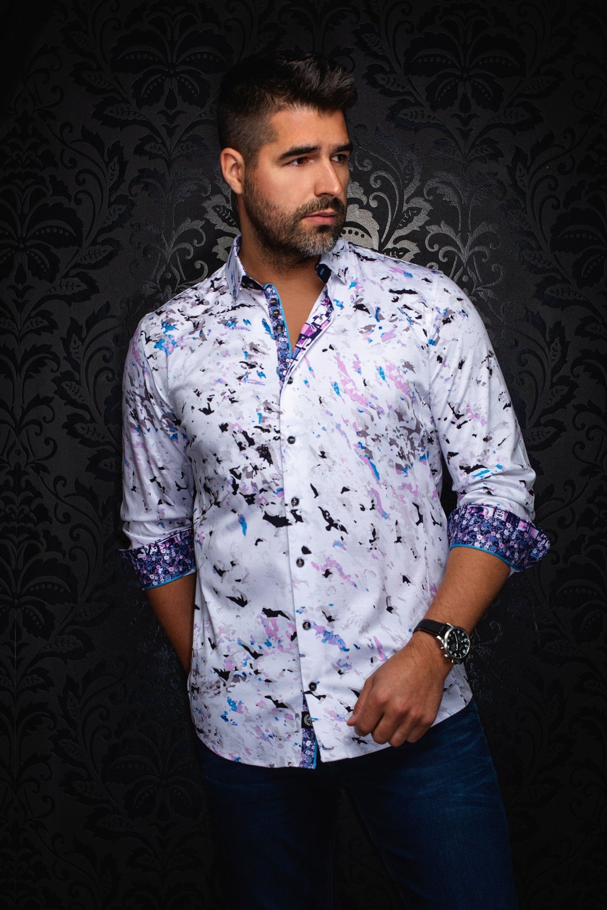 Chemise manches longues en Knit pour homme par Au Noir | SORAN Blanc Rose | Boutique Vvög, inventaire complet de la marque Au Noir