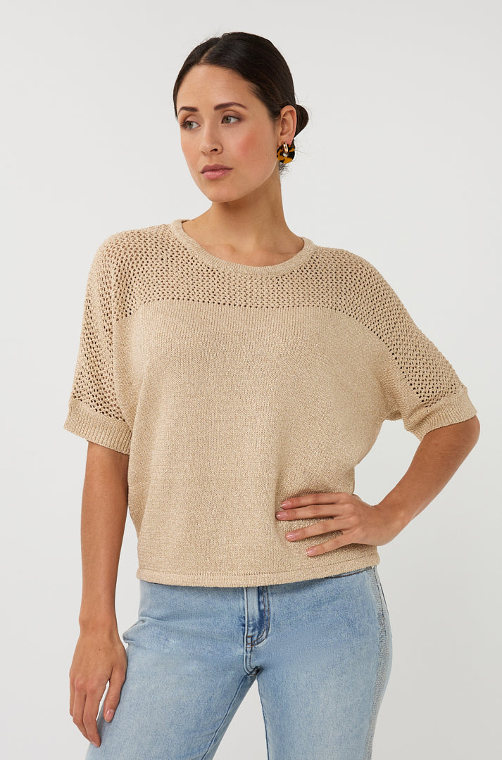 Chandail avec ouvertures pour femme par Esqualo | SP2602017 Sable Clair | Boutique Vvög, vêtements mode pour homme et femme