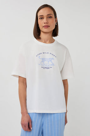 T-Shirt pour femme par Esqualo | SP2605013 Blanc Cassé Bleu Ciel | Boutique Vvög, vêtements mode pour homme et femme
