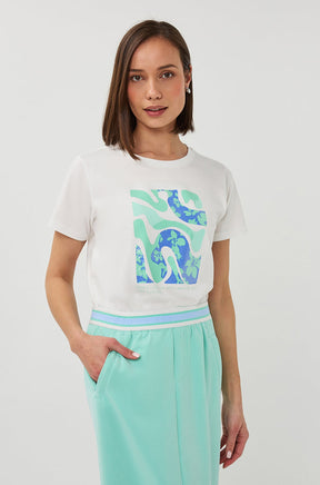 T-Shirt pour femme par Esqualo | SP2605014 Blanc Cassé Menthe | Boutique Vvög, vêtements mode pour homme et femme