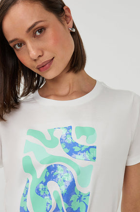 T-Shirt pour femme par Esqualo | SP2605014 Blanc Cassé Menthe | Boutique Vvög, vêtements mode pour homme et femme
